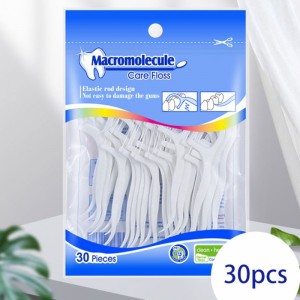 30 Picks High quality Macromolecule Polyethylene Fiber Stock Wholesale OEM Private Label Bag Dental Floss Pick